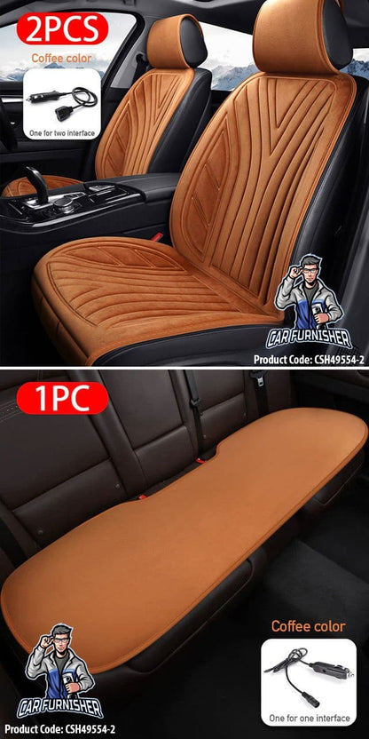 Car Seat Heater Car Seat Cover (2 Colors) Set Front & Back Seats Brown Full Set (2x Front + Back Piece) Fabric