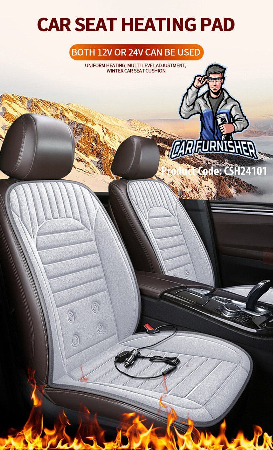 Car Seat Heater Car Seat Cover (4 Colors) Front Seat Set White 1x Front Piece Fabric