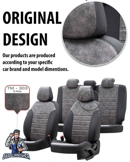 Chery Tiggo Seat Covers Milano Suede Design Black Leather & Suede Fabric