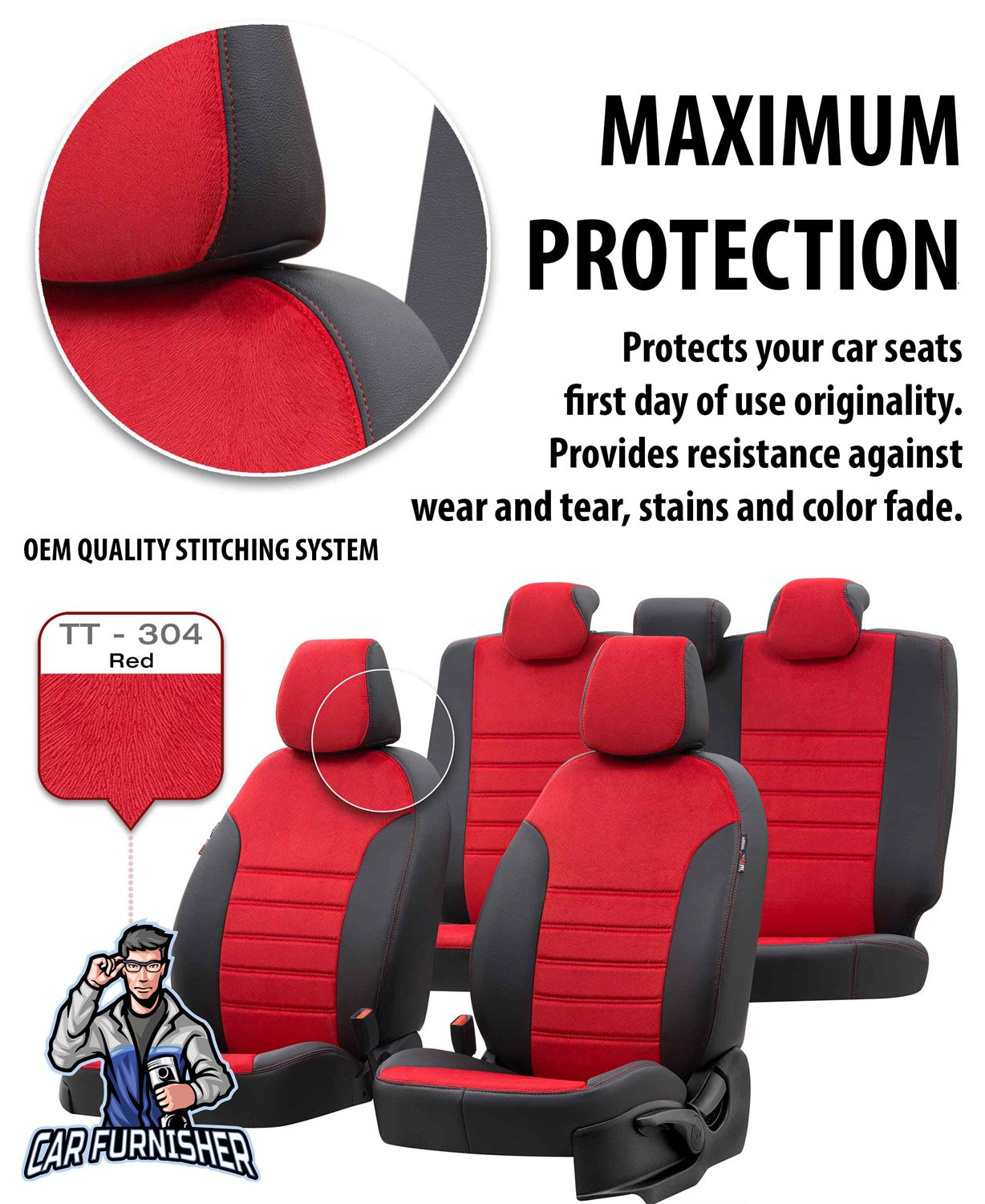 Chevrolet Aveo Car Seat Cover 2003-2023 T200/T250/T300 London Red Full Set (5 Seats + Handrest) Leather & Fabric
