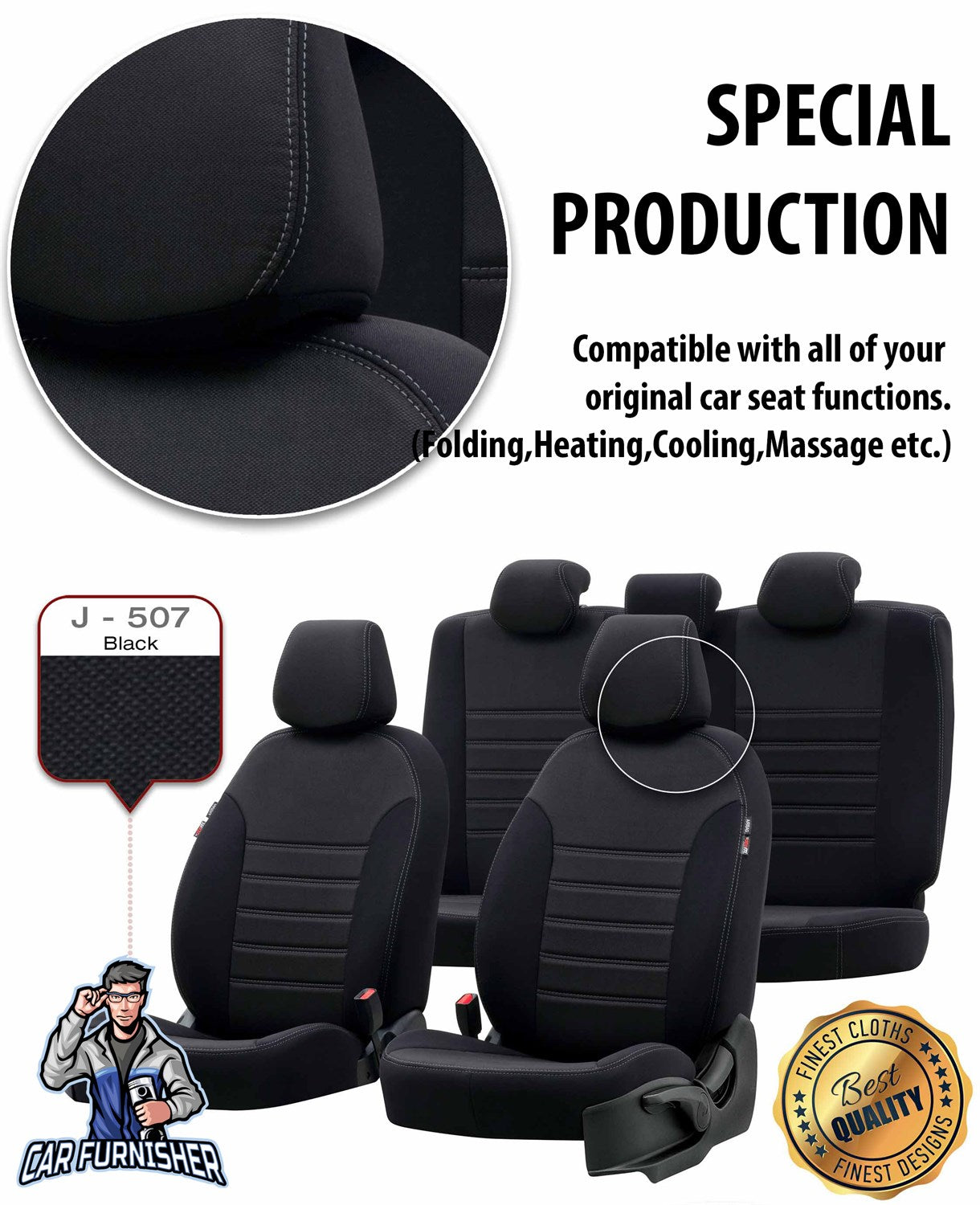 Chevrolet Aveo Car Seat Cover 2003-2023 T200/T250/T300 Original Smoked Black Full Set (5 Seats + Handrest) Fabric