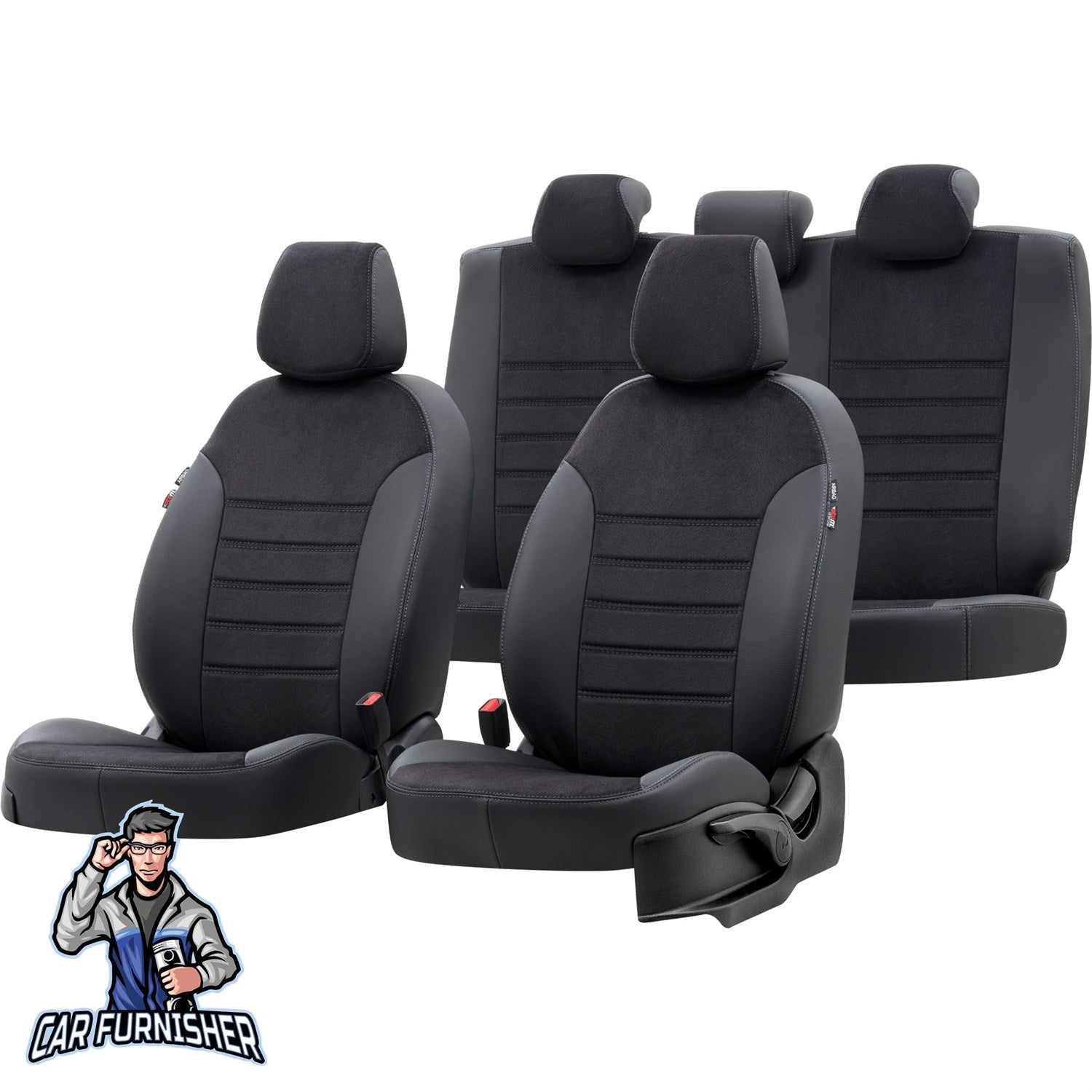 Chevrolet Tahoe Car Seat Covers 2007-2014 GMT/LS/LTZ London Black Full Set (5 Seats + Handrest) Leather & Fabric