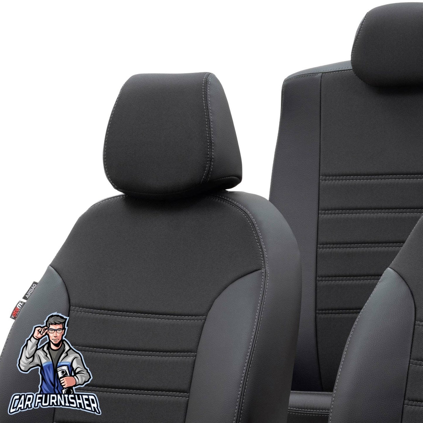 Citroen Nemo Seat Covers Paris Leather & Jacquard Design Black Leather & Jacquard Fabric