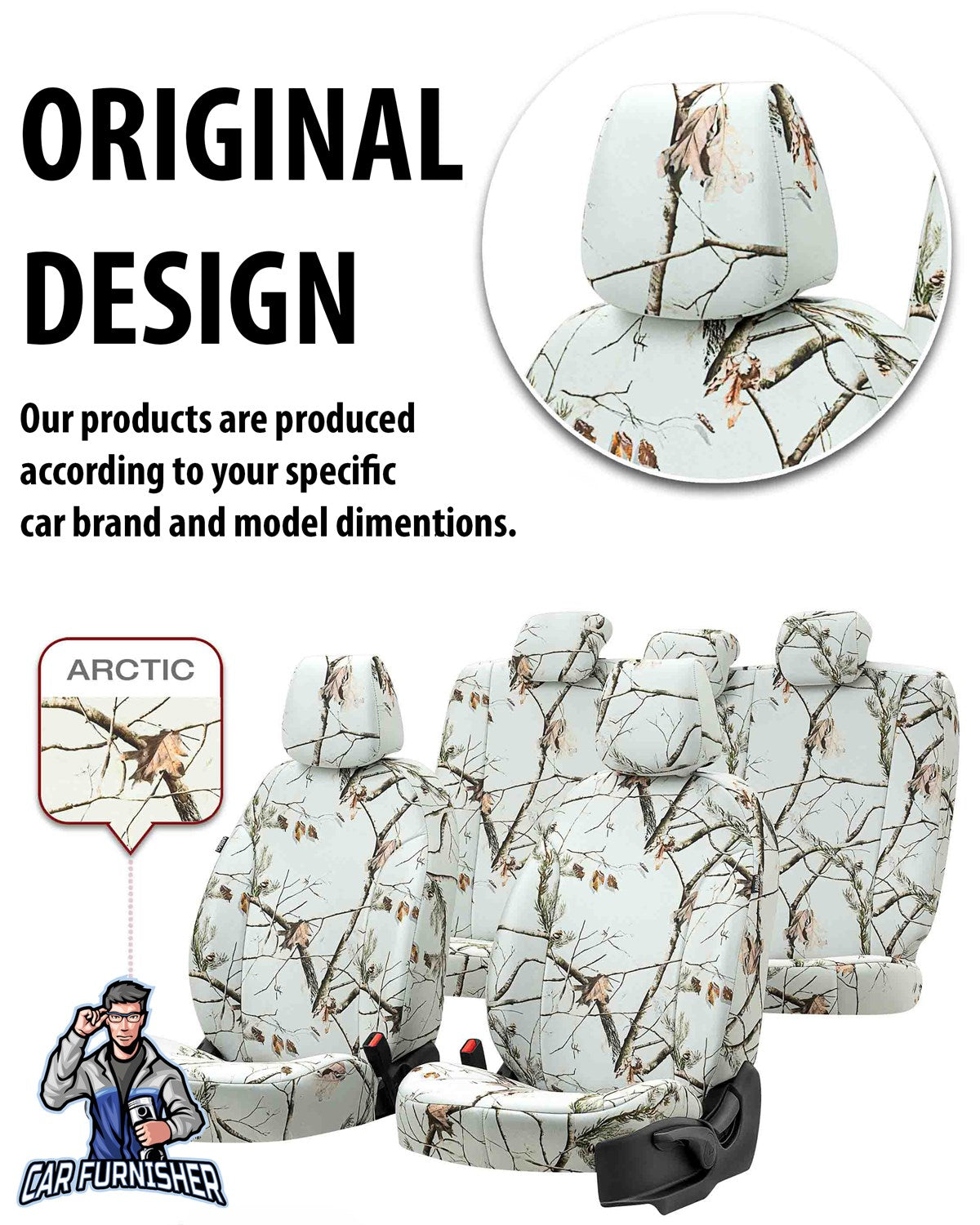 Renault Tailant Car Seat Covers 2021-2023 Camouflage Design Arctic Camo Full Set (5 Seats + Handrest) Fabric