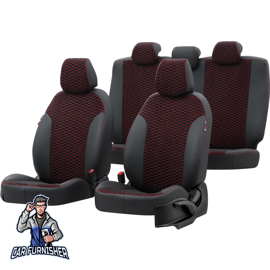 Daewoo Tacuma Car Seat Covers 2000-2008 Tokyo Foal Feather Red Full Set (5 Seats + Handrest) Leather & Foal Feather