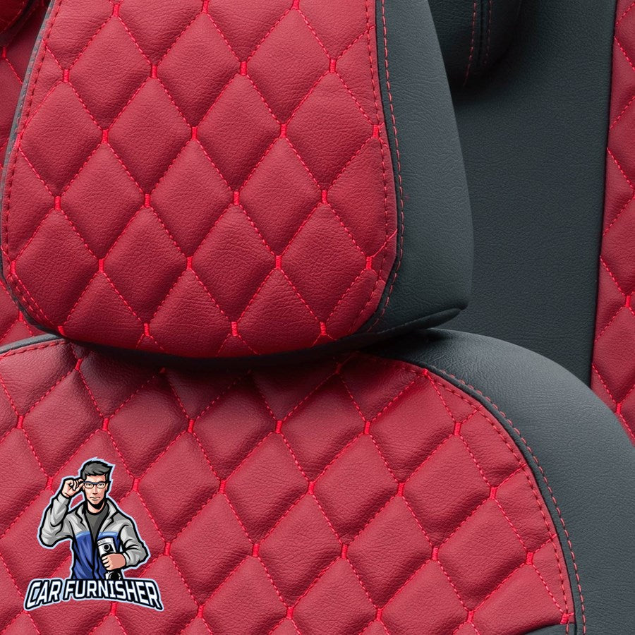 Fiat 500 Car Seat Covers 2009-2023 C/L/X Madrid Design Red Full Set (5 Seats + Handrest) Full Leather