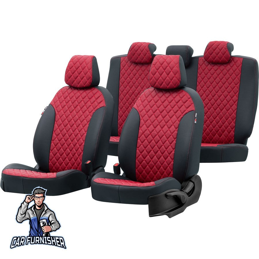 Fiat 500 Car Seat Covers 2009-2023 C/L/X Madrid Design Red Full Set (5 Seats + Handrest) Full Leather