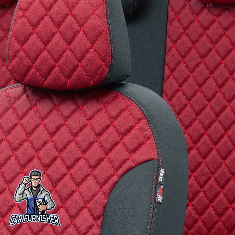 Fiat 500 Car Seat Covers 2009-2023 C/L/X Madrid Design Red Full Set (5 Seats + Handrest) Full Leather