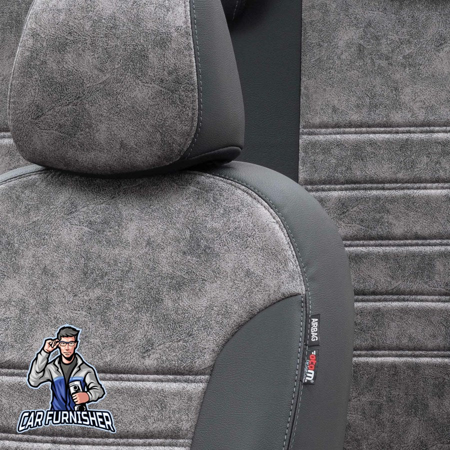 Fiat 500 Seat Covers Milano Suede Design Smoked Black Leather & Suede Fabric