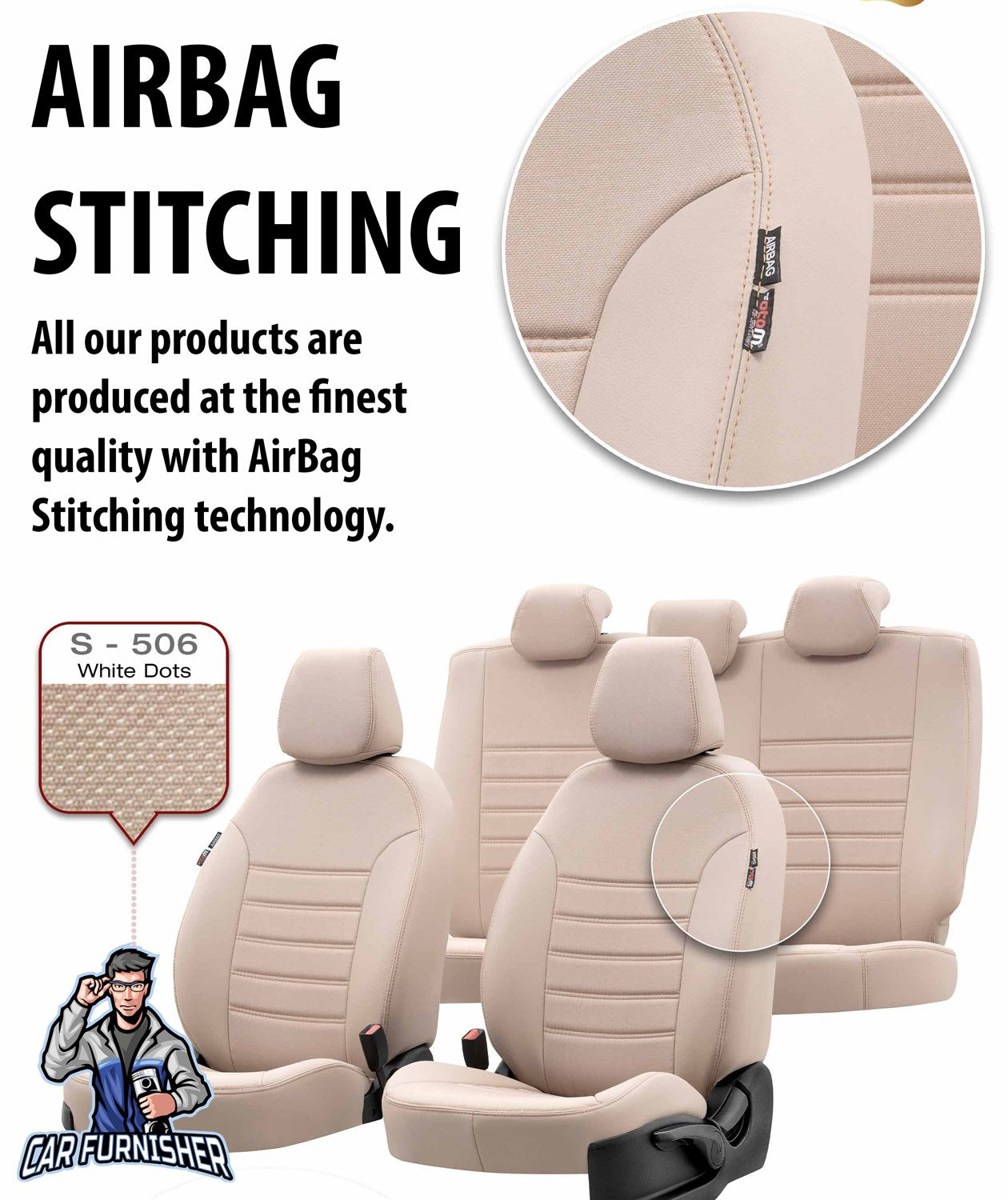 Fiat 500 Car Seat Covers 2009-2023 C/L/X Paris Design Dark Beige Full Set (5 Seats + Handrest) Leather & Fabric