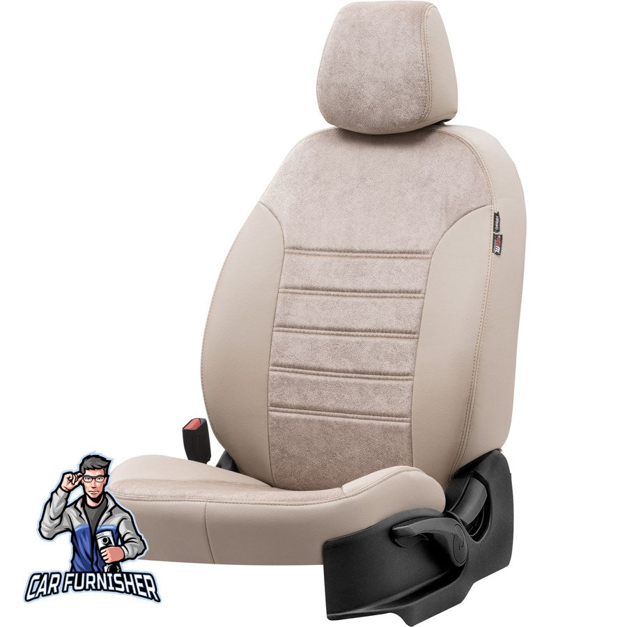 Fiat Albea Car Seat Covers 2002-2012 Milano Design Beige Full Set (5 Seats + Handrest) Leather & Fabric