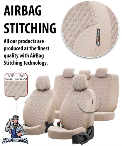 Fiat Doblo Seat Covers Amsterdam Foal Feather Design Smoked Black Leather & Foal Feather