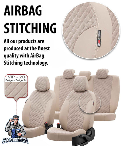 Fiat Doblo Seat Covers Madrid Foal Feather Design Smoked Leather & Foal Feather