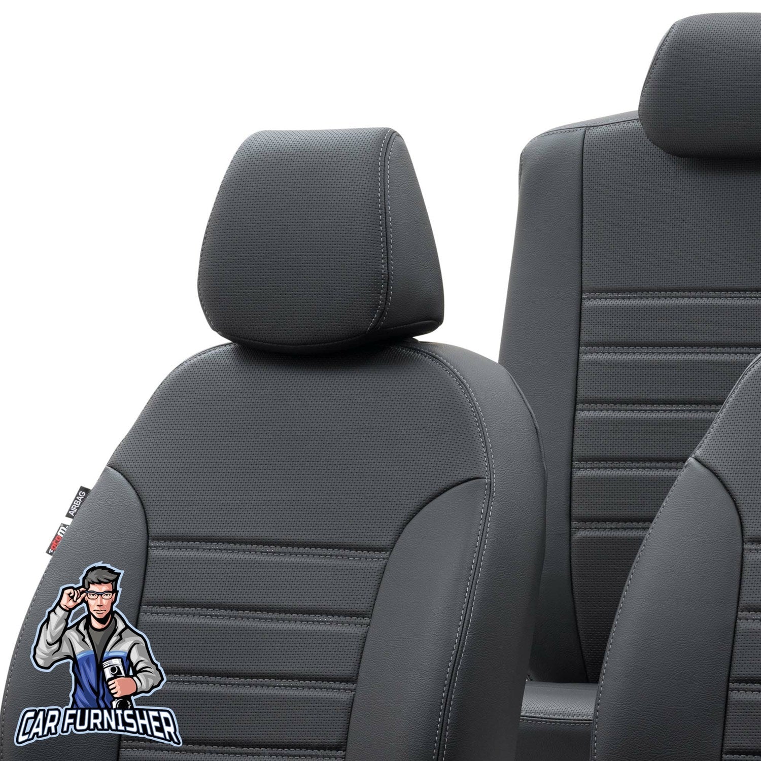 Fiat Linea Car Seat Covers 2007-2017 New York Design Black Full Set (5 Seats + Handrest) Leather & Fabric