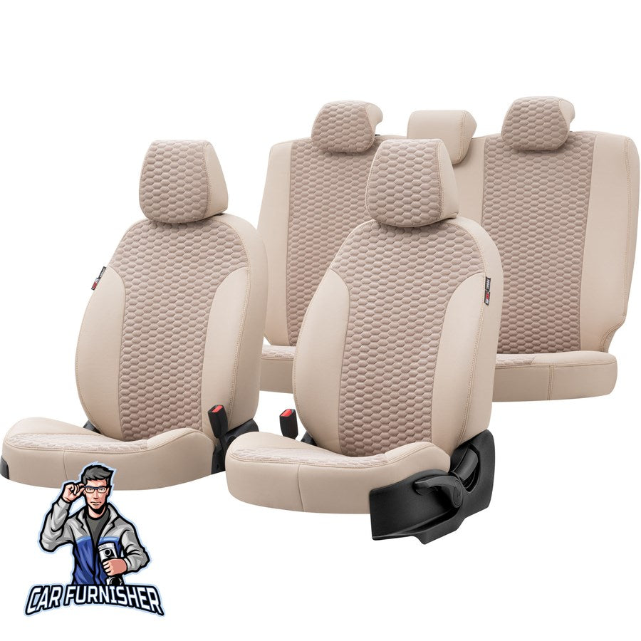 Fiat Panda Car Seat Covers 2004-2023 Tokyo Foal Feather Beige Full Set (5 Seats + Handrest) Leather & Foal Feather