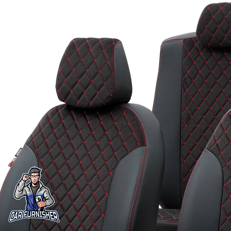 Fiat Scudo Seat Covers Madrid Foal Feather Design Dark Red Leather & Foal Feather