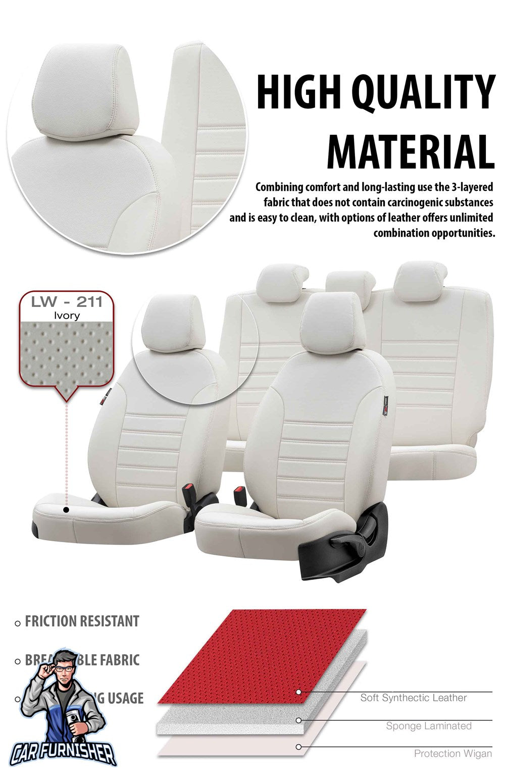 Mini Clubman Car Seat Covers 2015-2023 Istanbul Design Beige Full Set (5 Seats + Handrest) Leather & Fabric