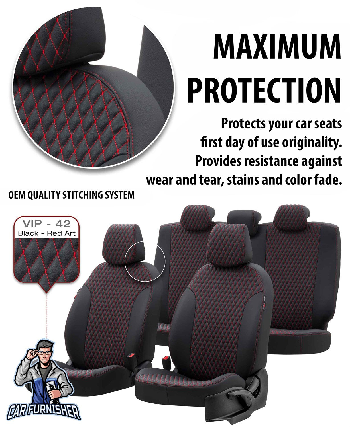 Peugeot 307 Car Seat Covers 2001-2008 Amsterdam Design Black Full Set (5 Seats + Handrest) Full Leather