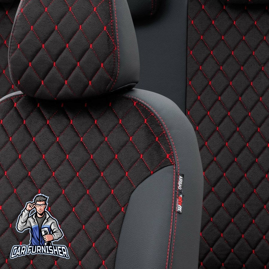 VW Polo Car Seat Cover 1995-2023 MK3/MK4/MK5/MK6 Madrid Feather Dark Red Full Set (5 Seats + Handrest) Leather & Foal Feather