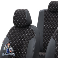 Thumbnail for Mitsubishi Colt Seat Covers Madrid Foal Feather Design Dark Gray Leather & Foal Feather