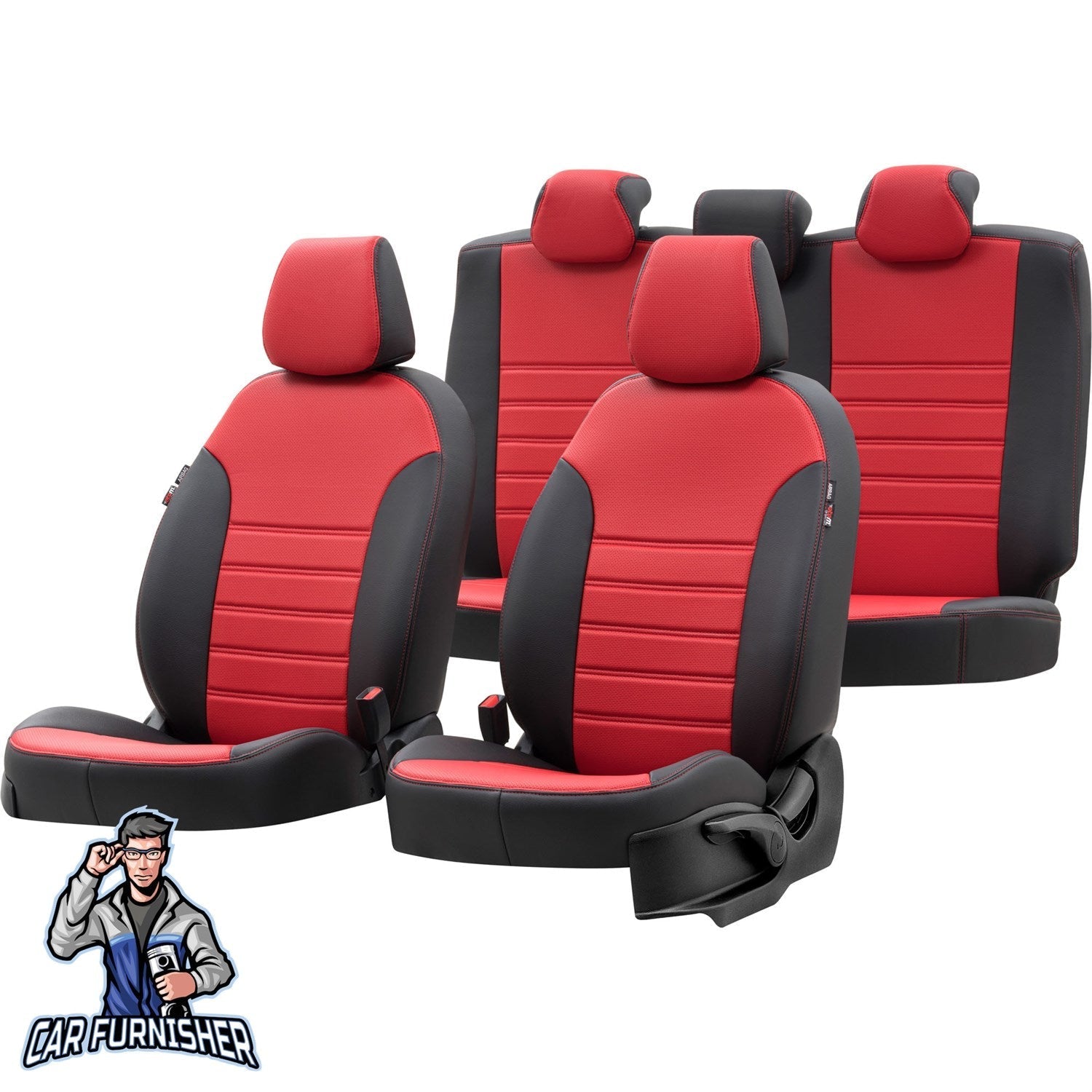 Peugeot 301 Car Seat Covers 2012-2023 New York Design Red Full Set (5 Seats + Handrest) Leather & Fabric