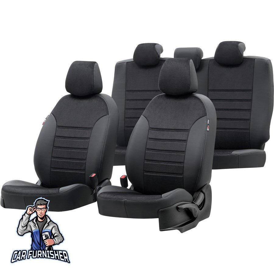 Peugeot 107 Seat Covers Milano Suede Design Black Leather & Suede Fabric