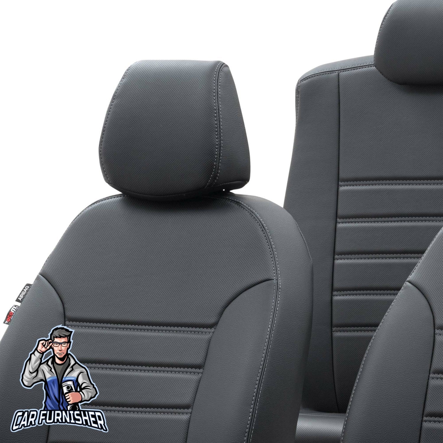 Peugeot 206 Car Seat Covers 1999-2012 Istanbul Design Black Full Set (5 Seats + Handrest) Leather & Fabric
