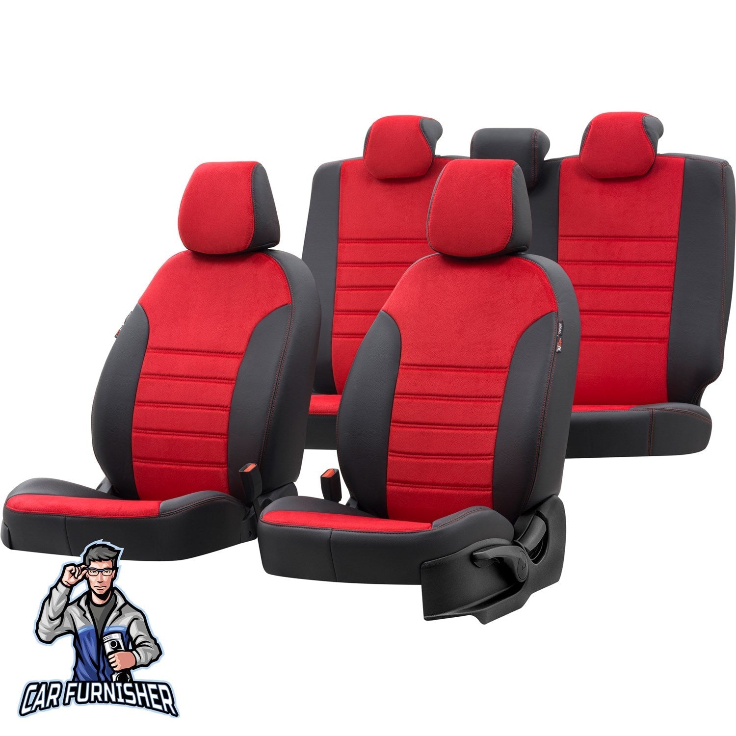 Renault Modus Car Seat Covers 2004-2008 London Design Red Full Set (5 Seats + Handrest) Leather & Fabric