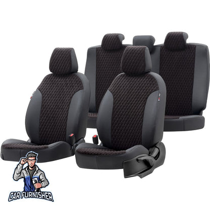 Peugeot 206 Car Seat Covers 1999-2012 Amsterdam Foal Feather Black Full Set (5 Seats + Handrest) Leather & Foal Feather
