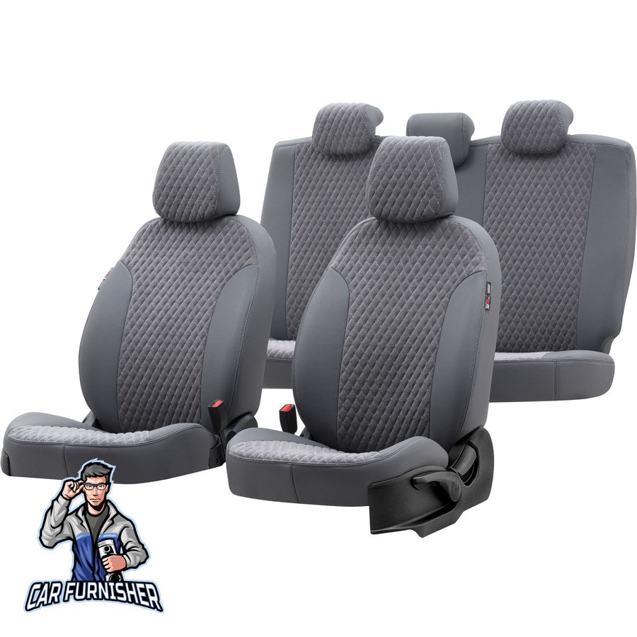 Mitsubishi Canter Seat Covers Amsterdam Foal Feather Design Smoked Black Leather & Foal Feather