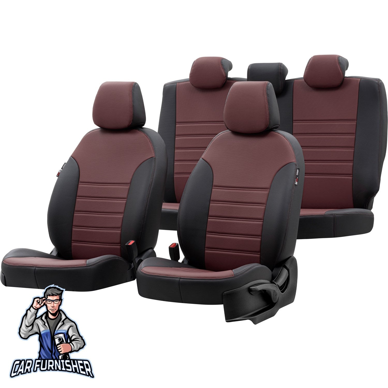 Mitsubishi Outlander Car Seat Covers 2012-2023 Istanbul Design Burgundy Leather & Fabric