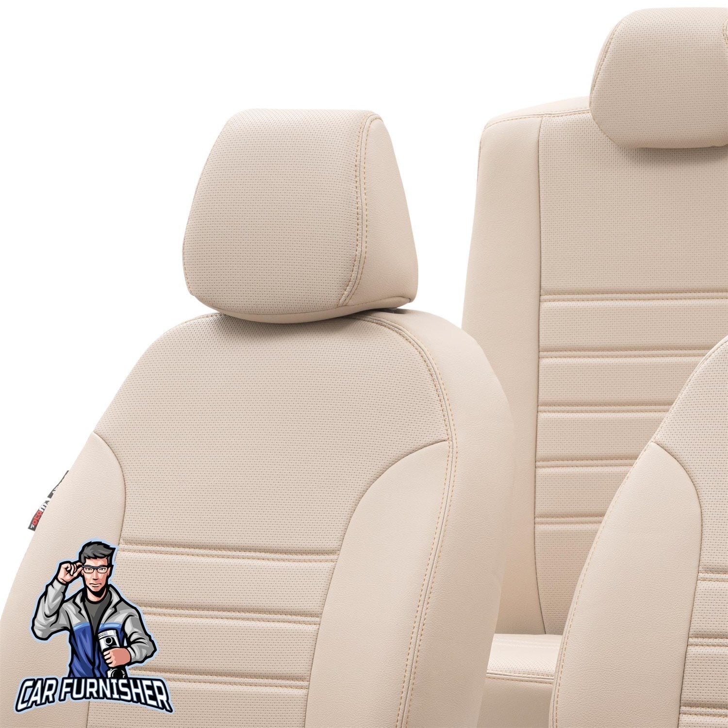 Renault Broadway Car Seat Covers 1983-2001 New York Design Beige Full Set (5 Seats + Handrest) Leather & Fabric