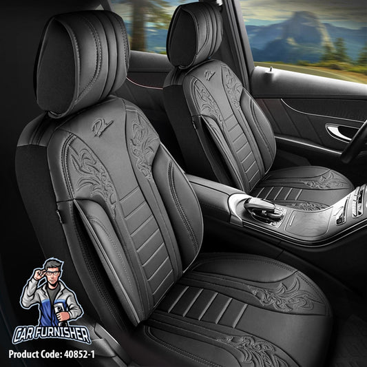 Car Seat Cover Set - Tokyo Design Black 5 Seats + Headrests (Full Set) Full Leather