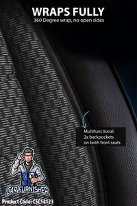 Thumbnail for Car Seat Cover Set - Line Design Gray 5 Seats + Headrests (Full Set) Leather & Cotton Fabric