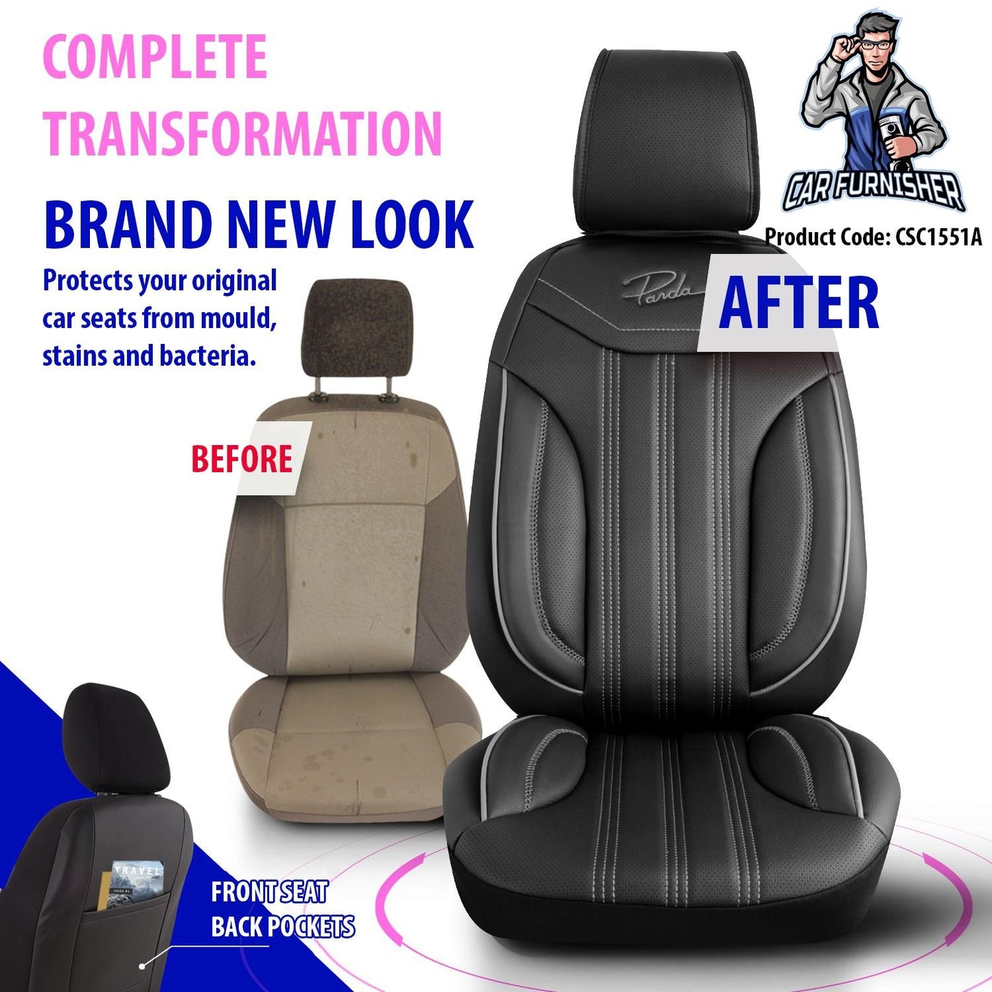Luxury Car Seat Cover Set (5 Colors) | Miami Series Black Full Leather