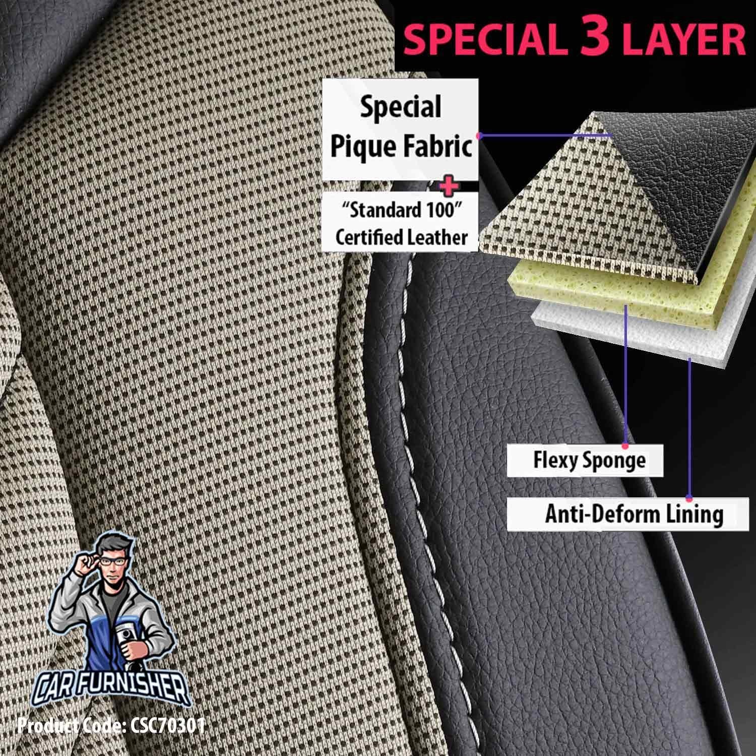 Luxury Car Seat Cover Set (3 Colors) | Florida Series Beige Leather & Fabric