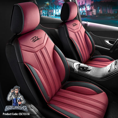 Car Seat Cover Set - Miami Design Burgundy 5 Seats + Headrests (Full Set) Full Leather
