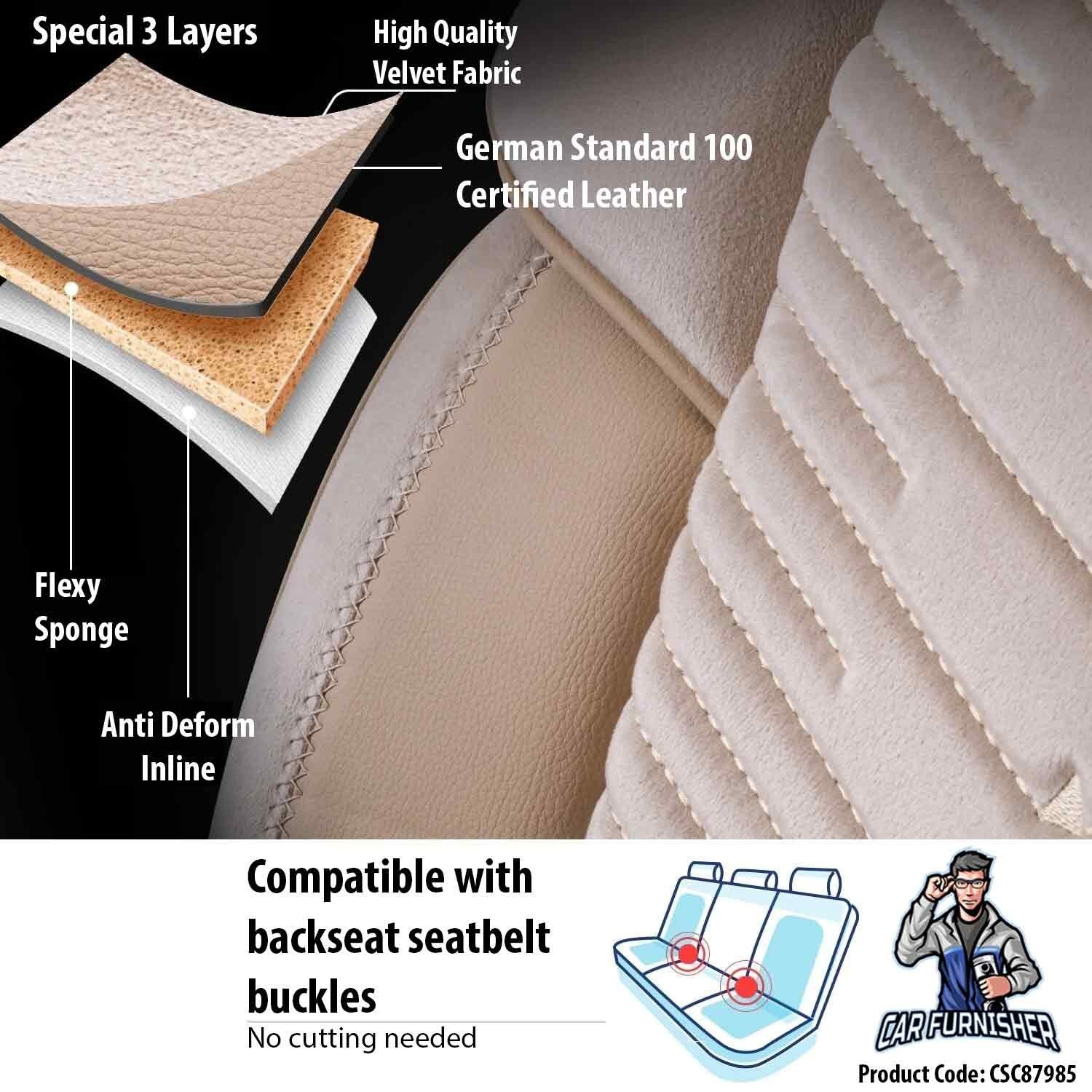 Luxury Car Seat Cover Set (7 Colors) | Dubai Series Beige Leather & Fabric