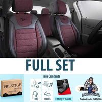 Thumbnail for Car Seat Cover Set - Prestige Design Burgundy 5 Seats + Headrests (Full Set) Leather & Woven Fabric
