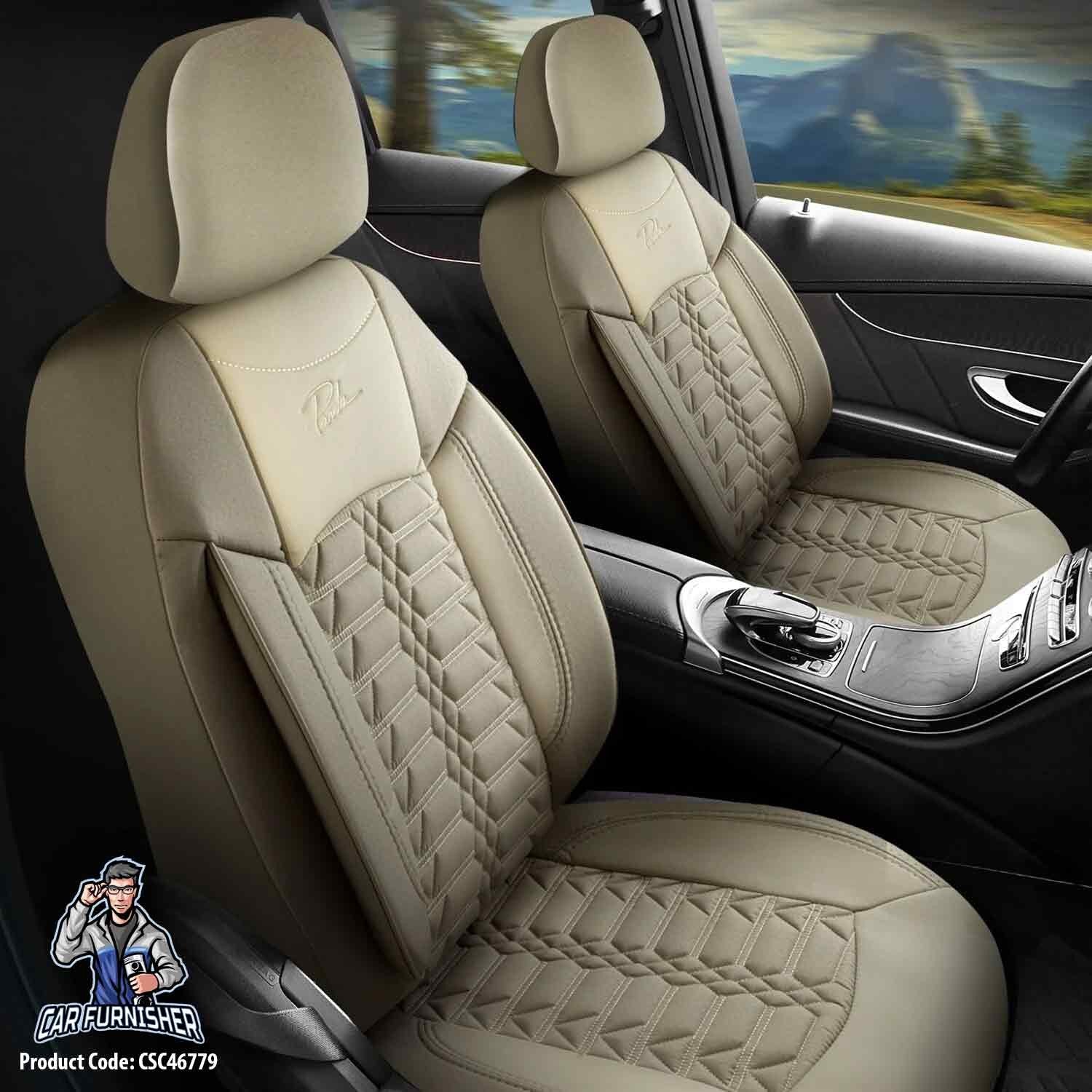 Luxury Car Seat Cover Set (5 Colors) | Venetian Series Beige Style B Leather & Fabric