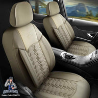 Thumbnail for Car Seat Cover Set - Venetian Design Beige 5 Seats + Headrests (Full Set) Leather & Jacquard Fabric