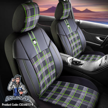 Luxury Car Seat Cover Set (4 Colors) | Cesme Series Green Leather & Fabric