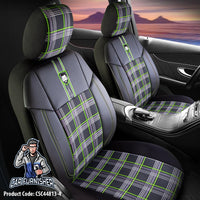 Thumbnail for Car Seat Cover Set - Cesme Design Green 5 Seats + Headrests (Full Set) Leather & Plaid Fabric