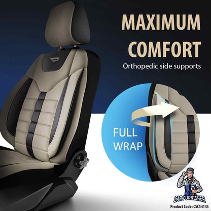 Luxury Car Seat Cover Set (5 Colors) | Toronto Series Beige Style A Leather & Fabric