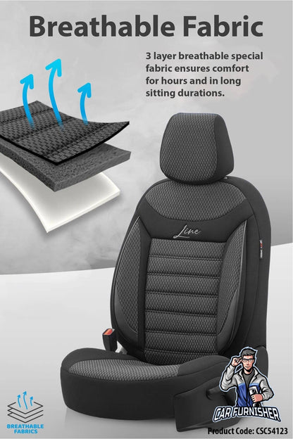 Luxury Car Seat Cover Set (3 Colors) | Line Series Gray Leather & Fabric