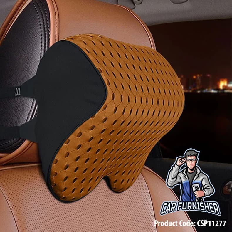 Memory Foam Ergonomic Car Seat Cover & Cushion Set (3 Pcs) Light Brown 1x Head Pillow Piece Memory Foam