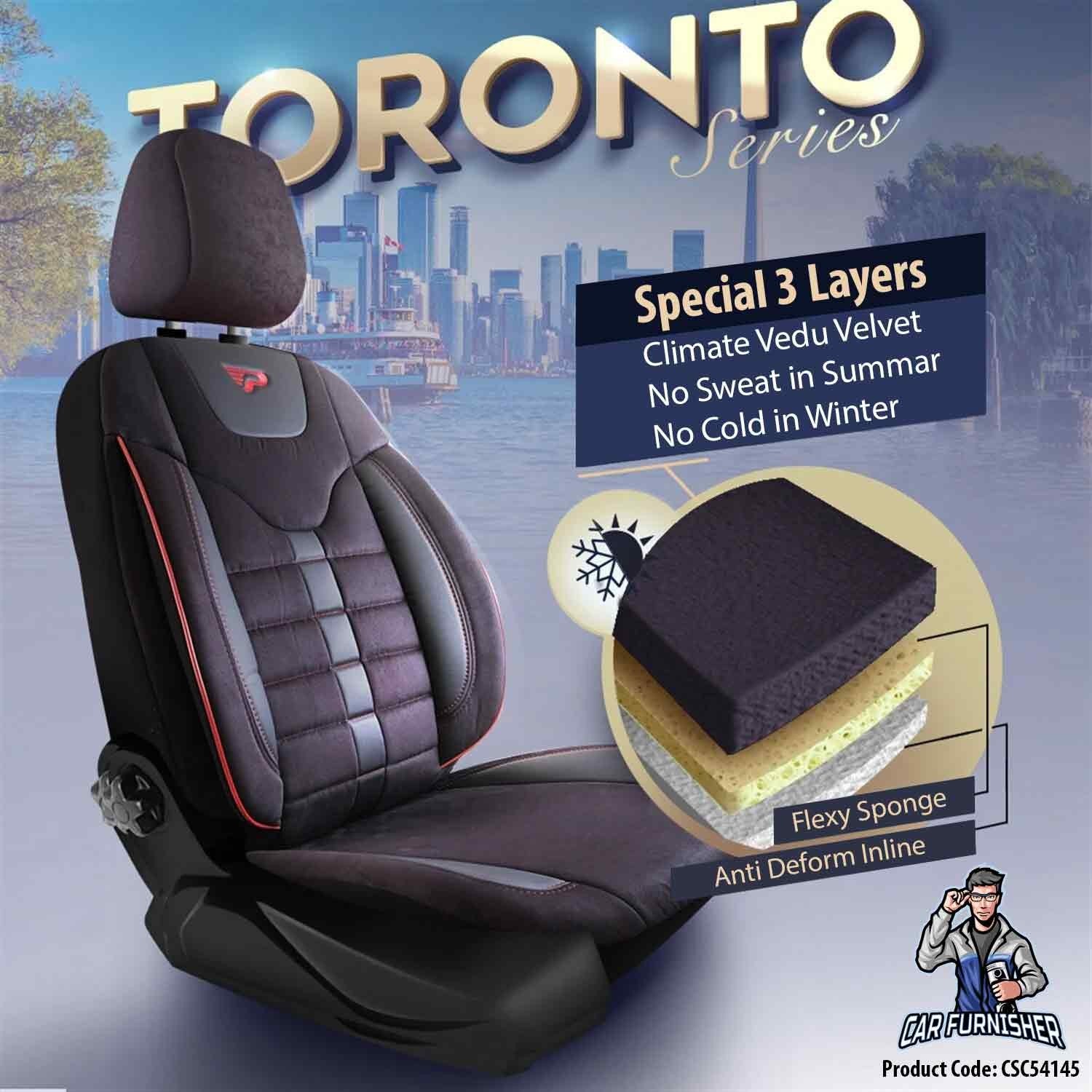 Luxury Car Seat Cover Set (5 Colors) | Toronto Series Red Style B Leather & Fabric