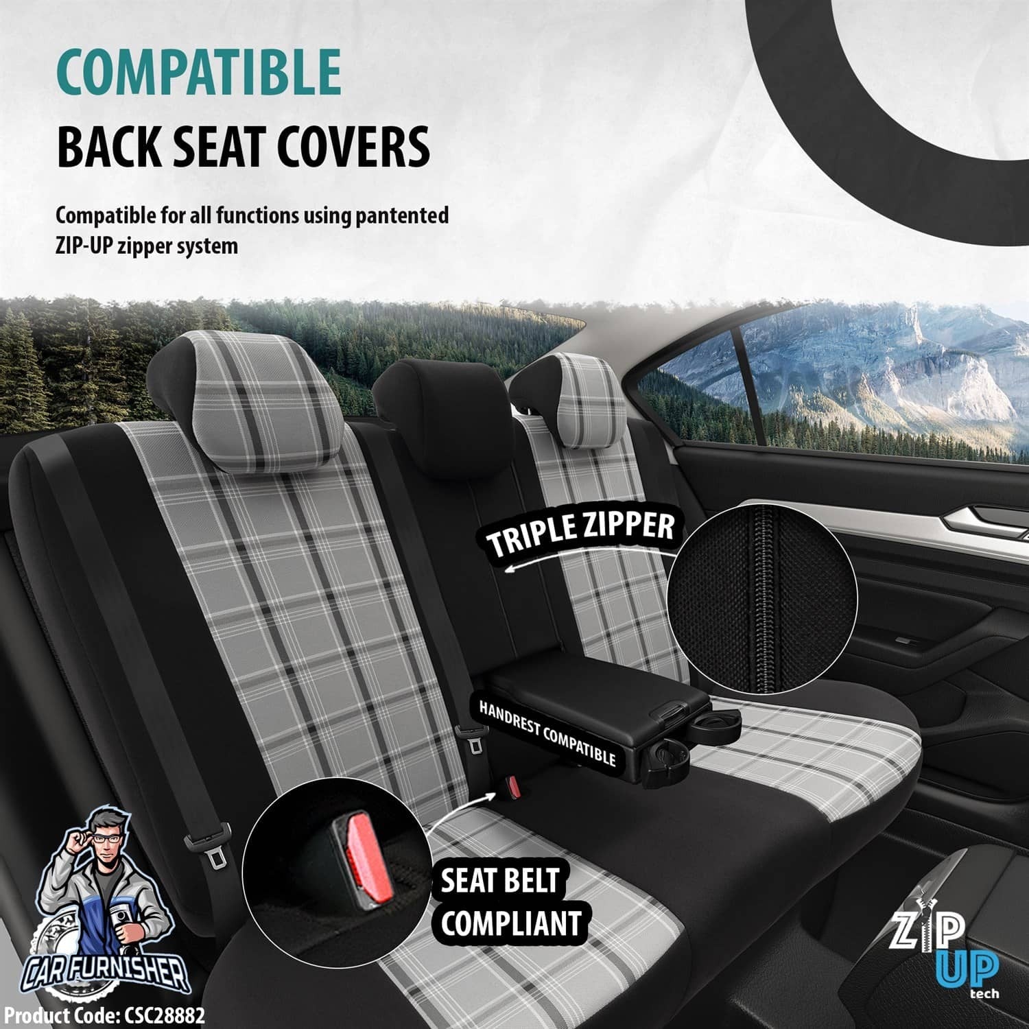 Luxury Car Seat Cover Set (8 Colors) | Sports Series Silver Leather & Fabric