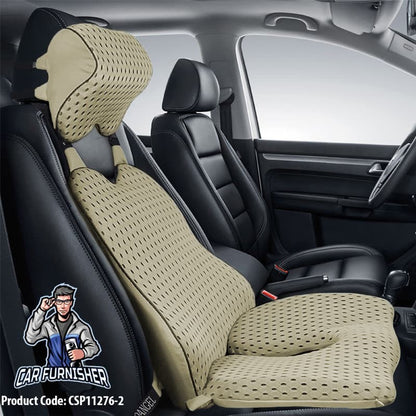 Memory Foam Ergonomic Car Seat Cover & Cushion Set (3 Pcs) Beige Full Set (Head+Back+Bottom Pieces) Memory Foam