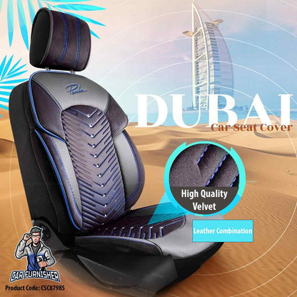 Luxury Car Seat Cover Set (7 Colors) | Dubai Series Blue Leather & Fabric